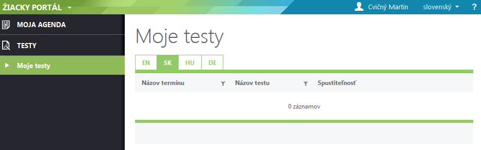 1. Návod na používanie systému e-test Strana 4 / 34 Obr. 3 Vstupná obrazovka z pohľadu učiteľa Obr. 4 Vstupná obrazovka z pohľadu žiaka 1.