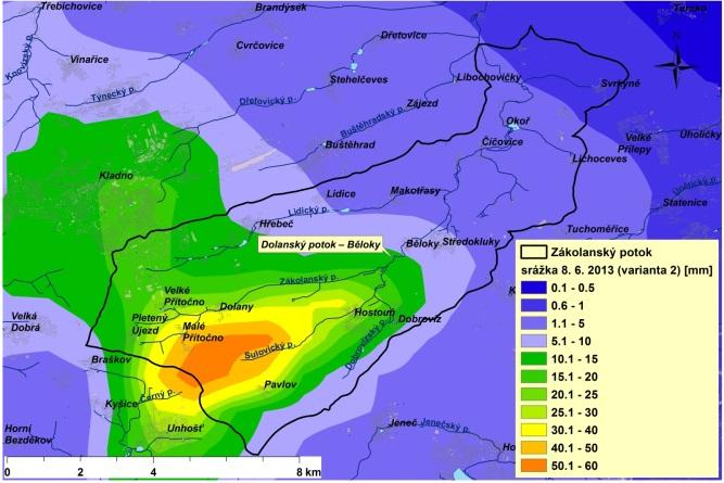 od 19:30 do 20:45. Přibližně kolem 21:15 srážky ustaly a později se už vyskytly pouze slabší přeháňky či občasný velmi slabý déšť, a to od 22:30 do 23:45.