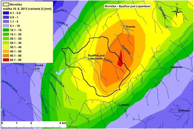 Nivnička a Pivný potok Bystřice pod Lopeníkem V povodí Nivničky se, podobně jako v sousedním povodí Koménky, začaly přívalové srážky vyskytovat 10. června okolo 17:00.