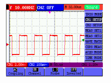 Následující Tabulka popisuje možnosti Vertikálního Kanálového Menu: Funkce menu Nastavení Popis Propojení AC DC GROUND dc komponenta ve vstupním signálu je blokována.