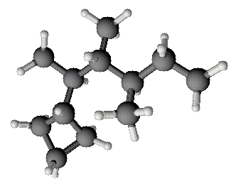 d) Je potřeba: 10 černý uhlík (4-vazný) 20 bílý vodík (1-vazný) 30 modrá trubička 1,2-diethylcyklohexan e) Je potřeba: 12 černý uhlík (4-vazný) 24 bílý vodík (1-vazný) 36 modrá trubička