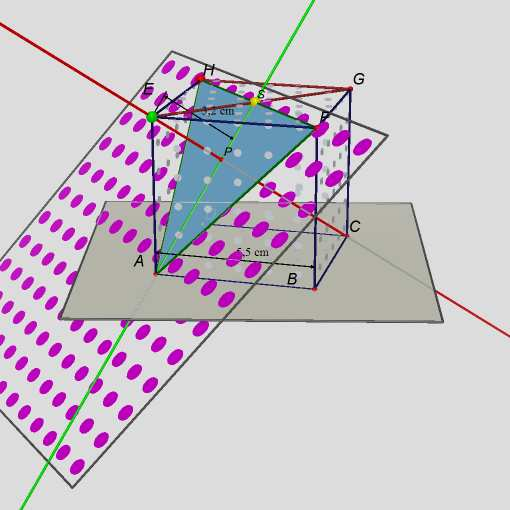 Vzdálenost bodu E od roviny AFH je rovna délce úsečky EP. Bod P získáme jako průsečík přímek AS a EC.