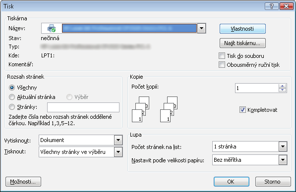 Tiskové úlohy (Windows) Tisk (Windows) Tisk (Windows) Automatický tisk na obě strany (Windows) Ruční oboustranný tisk (Windows) Tisk více stránek na list (Windows) Výběr typu papíru (Windows) Další