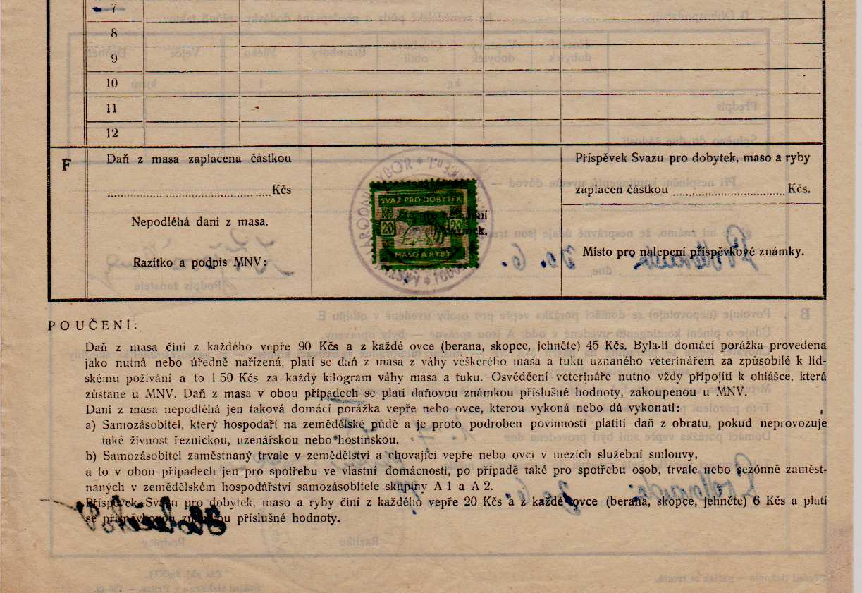 rub ohlášky vyobrazené na předchozí straně červenec 1949 po zrušení platby daně z domácí