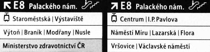 Obrázek 8: Zkrácené schéma trasy Nový orientační systém má velký přesah do povrchové dopravy. Již na nástupištích nás tabule odkazují na turistické body, což jistě každý cestující ocení.