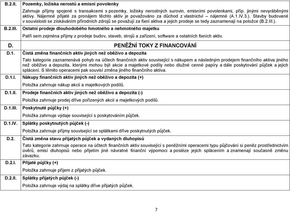 Stavby budované v souvislosti se získáváním přírodních zdrojů se považují za fixní aktiva a jejich prodeje se tedy zaznamenají na položce (B.2.III.).