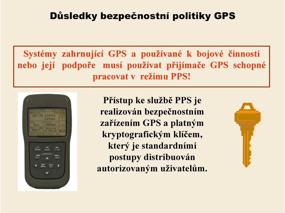 PPS! Přístup ke službě PPS je realizován bezpečnostním zařízením GPS a platným
