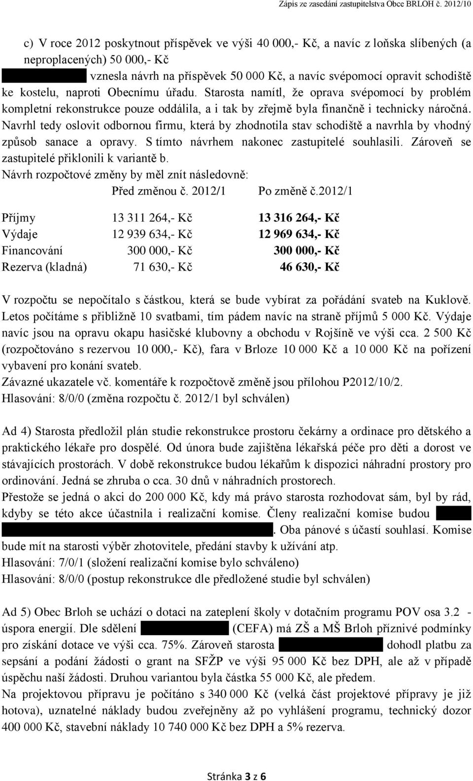 Navrhl tedy oslovit odbornou firmu, která by zhodnotila stav schodiště a navrhla by vhodný způsob sanace a opravy. S tímto návrhem nakonec zastupitelé souhlasili.