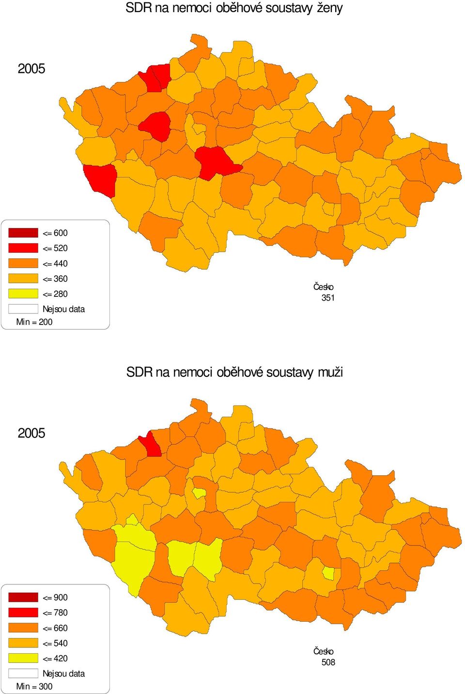 SDR na nemoci oběhové soustavy muži 2005 <= 900 <=