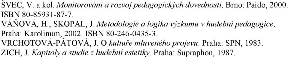 Metodologie a logika výzkumu v hudební pedagogice. Praha: Karolinum, 2002.