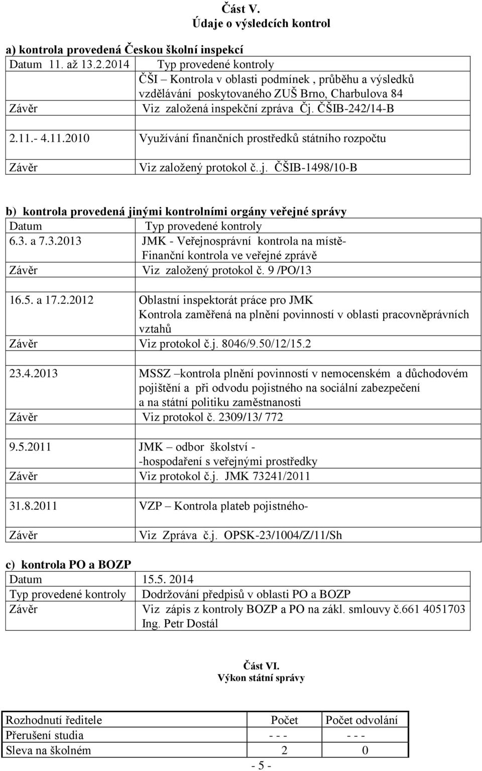 - 4.11.2010 Vyuţívání finančních prostředků státního rozpočtu Závěr Viz zaloţený protokol č..j.