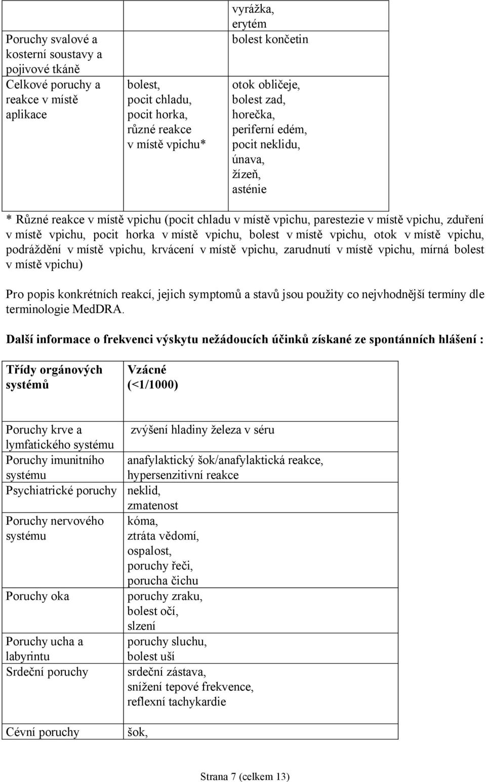 pocit horka v místě vpichu, bolest v místě vpichu, otok v místě vpichu, podráždění v místě vpichu, krvácení v místě vpichu, zarudnutí v místě vpichu, mírná bolest v místě vpichu) Pro popis