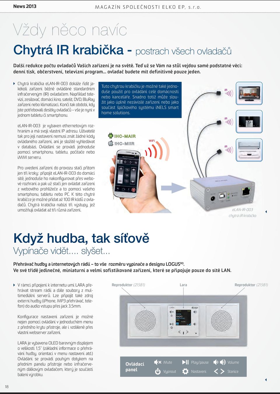 Chytrá krabička elan-ir-003 dokáže řídit jakékoli zařízení běžně ovládáné standardním infračerveným (IR) ovladačem.