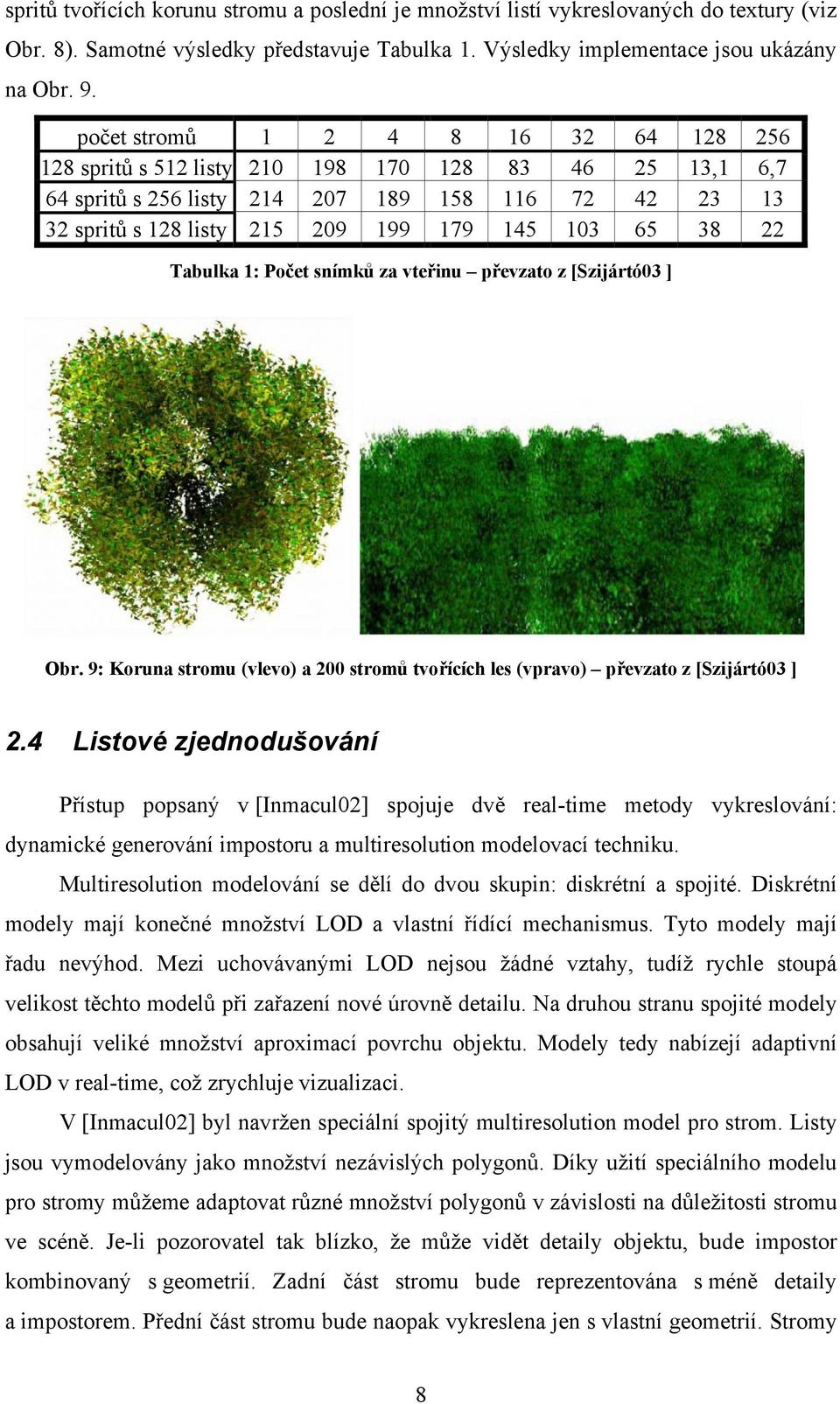 38 22 Tabulka 1: Počet snímků za vteřinu převzato z [Szijártó03 ] Obr. 9: Koruna stromu (vlevo) a 200 stromů tvořících les (vpravo) převzato z [Szijártó03 ] 2.