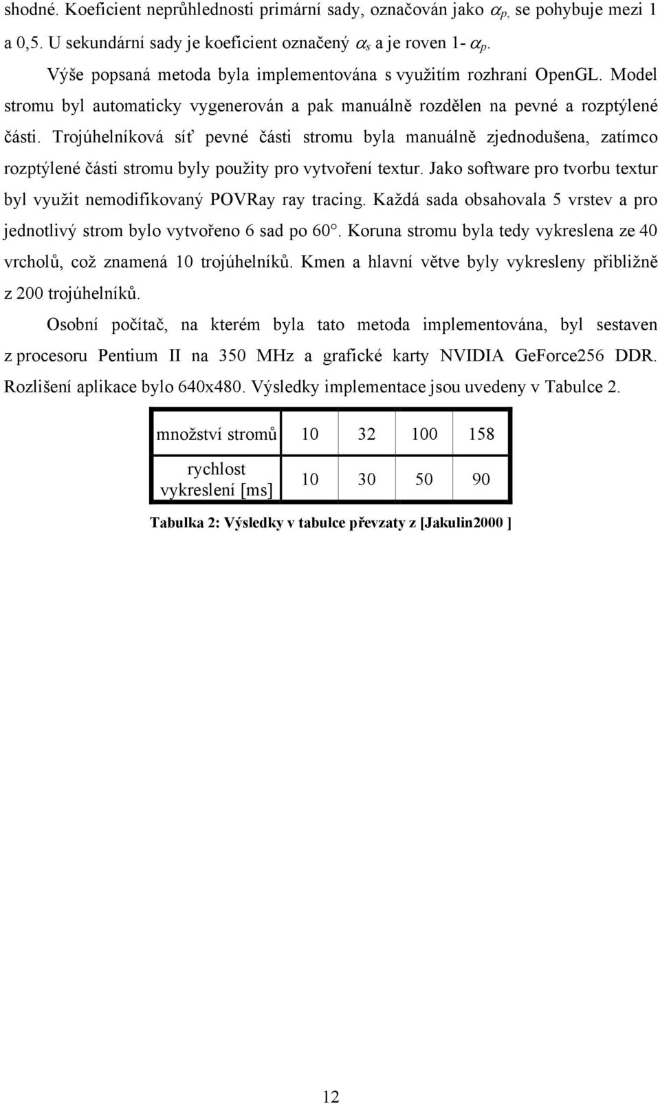 Trojúhelníková síť pevné části stromu byla manuálně zjednodušena, zatímco rozptýlené části stromu byly použity pro vytvoření textur.