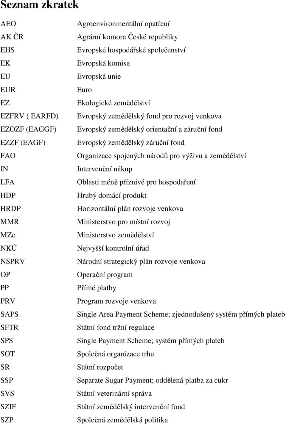 záruční fond Evropský zemědělský záruční fond Organizace spojených národů pro výživu a zemědělství Intervenční nákup Oblasti méně příznivé pro hospodaření Hrubý domácí produkt Horizontální plán