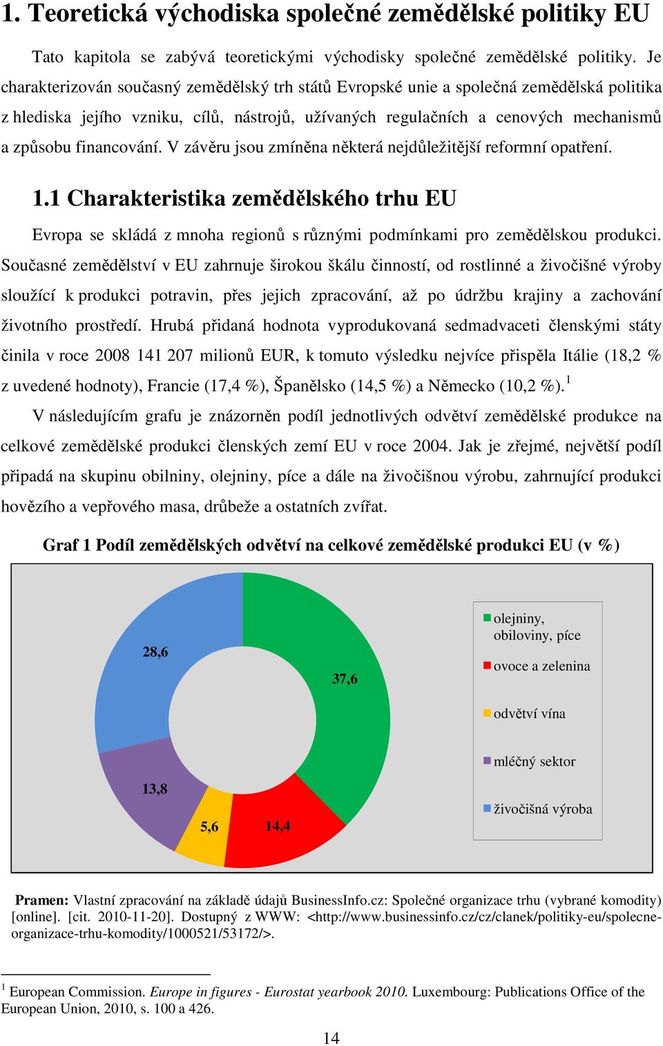 financování. V závěru jsou zmíněna některá nejdůležitější reformní opatření. 1.1 Charakteristika zemědělského trhu EU Evropa se skládá z mnoha regionů s různými podmínkami pro zemědělskou produkci.