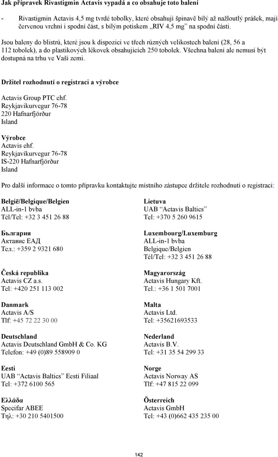 Jsou baleny do blistrů, které jsou k dispozici ve třech různých velikostech balení (28, 56 a 112 tobolek), a do plastikových lékovek obsahujících 250 tobolek.