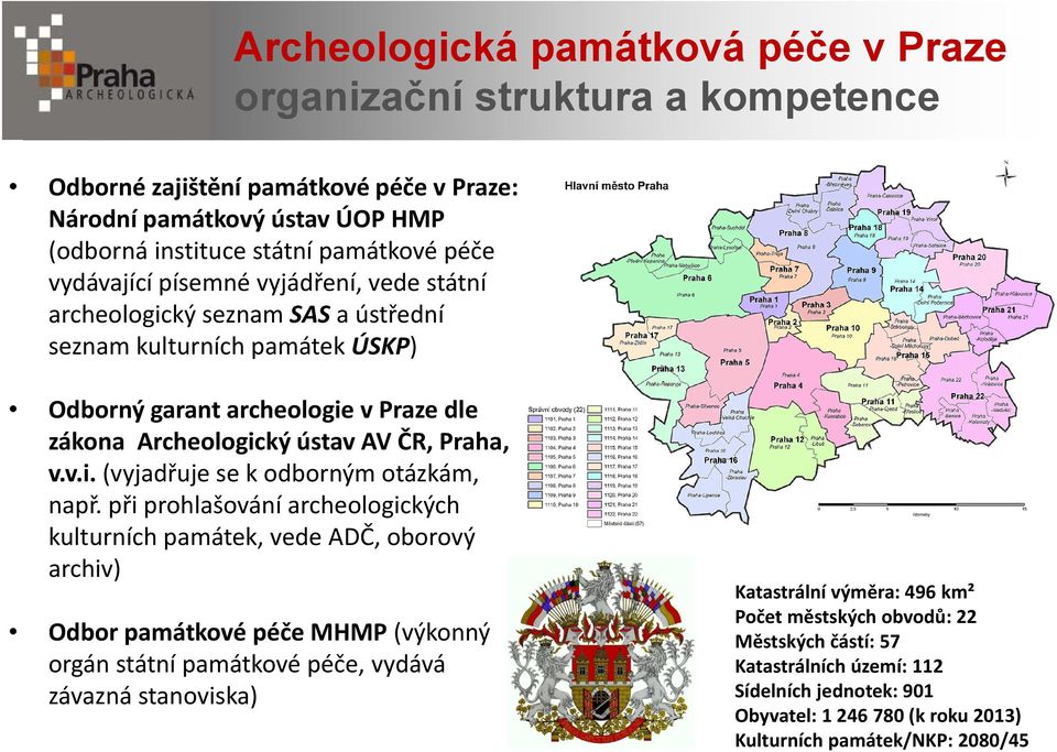 při prohlašování archeologických kulturních památek, vede ADČ, oborový archiv) Odbor památkové péče MHMP (výkonný orgán státní památkové péče, vydává závazná stanoviska) Katastrální výměra: 496