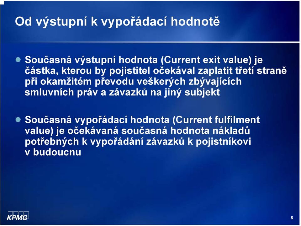 zbývajících smluvních práv a závazků na jiný subjekt Současná vypořádací hodnota (Current