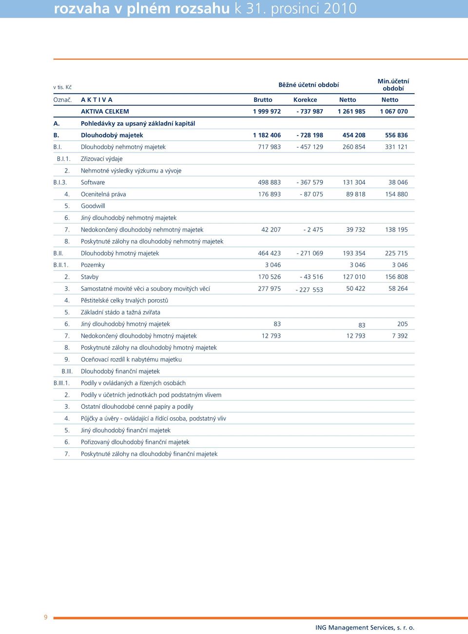 Nehmotné výsledky výzkumu a vývoje B.I.3. Software 498 883-367 579 131 304 38 046 4. Ocenitelná práva 176 893-87 075 89 818 154 880 5. Goodwill 6. Jiný dlouhodobý nehmotný majetek 7.