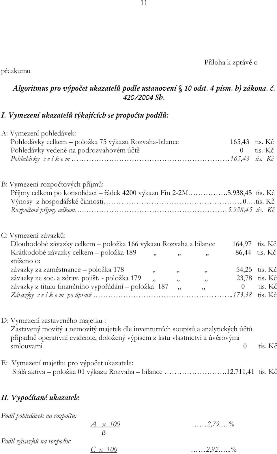 Kč Pohledávky c e l k e m 165,43 tis. Kč B: Vymezení rozpočtových příjmů: Příjmy celkem po konsolidaci řádek 4200 výkazu Fin 2-2M.5.938,45 tis. Kč Výnosy z hospodářské činnosti..0. tis. Kč Rozpočtové příjmy celkem.