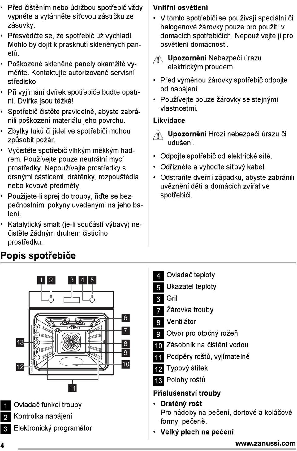 Spotřebič čistěte pravidelně, abyste zabránili poškození materiálu jeho povrchu. Zbytky tuků či jídel ve spotřebiči mohou způsobit požár. Vyčistěte spotřebič vlhkým měkkým hadrem.