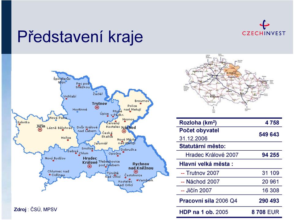 Trutnov 2007 -- Náchod 2007 -- Jičín 2007 Pracovní síla 2006 Q4 HDP na