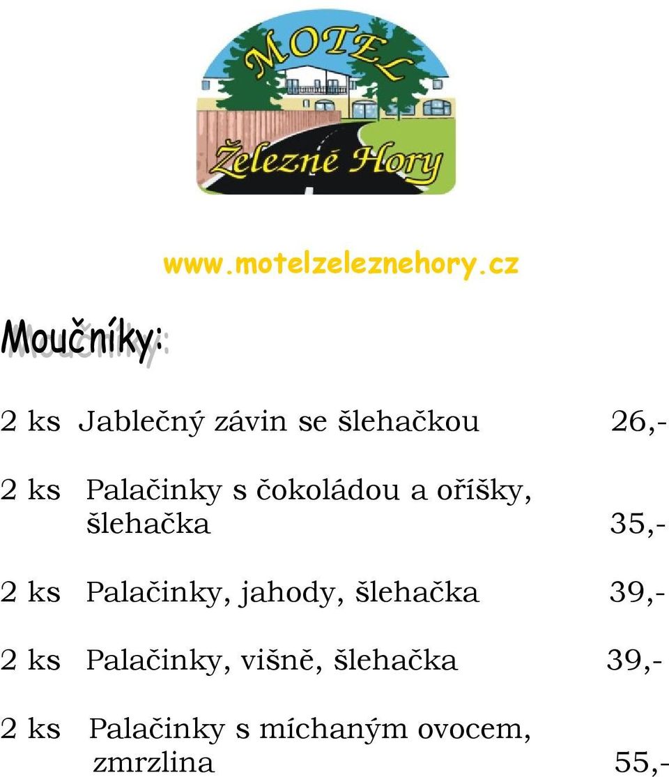 jahody, šlehačka 39,- 2 ks Palačinky, višně,