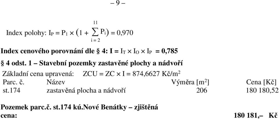 1 Stavební pozemky zastavěné plochy a nádvoří 11 Základní cena upravená: ZCU = ZC I =