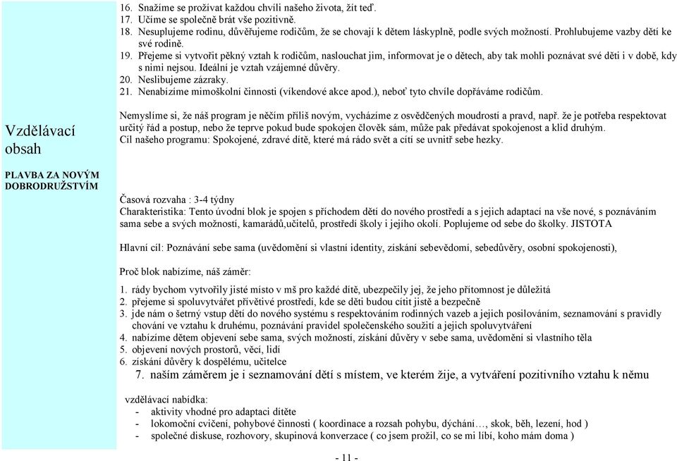 Přejeme si vytvořit pěkný vztah k rodičům, naslouchat jim, informovat je o dětech, aby tak mohli poznávat své děti i v době, kdy s nimi nejsou. Ideální je vztah vzájemné důvěry. 20.