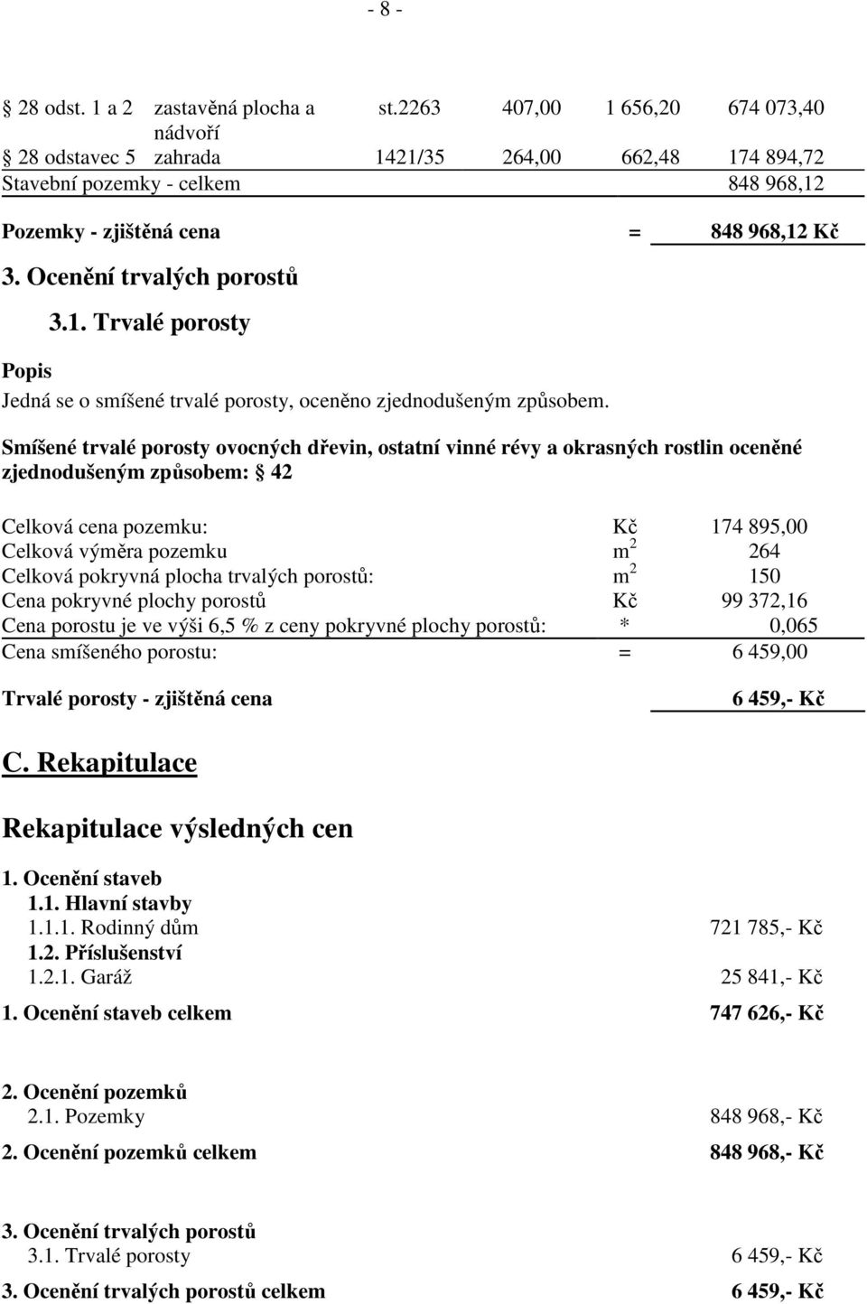 Ocenění trvalých porostů 3.1. Trvalé porosty Popis Jedná se o smíšené trvalé porosty, oceněno zjednodušeným způsobem.