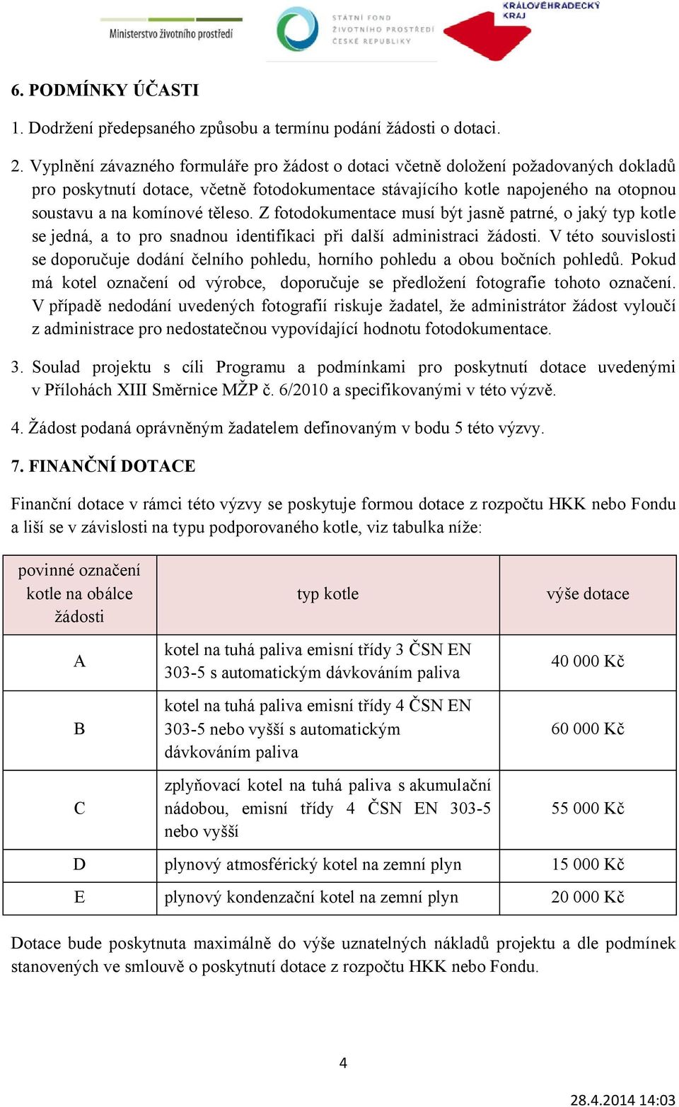 těleso. Z fotodokumentace musí být jasně patrné, o jaký typ kotle se jedná, a to pro snadnou identifikaci při další administraci žádosti.