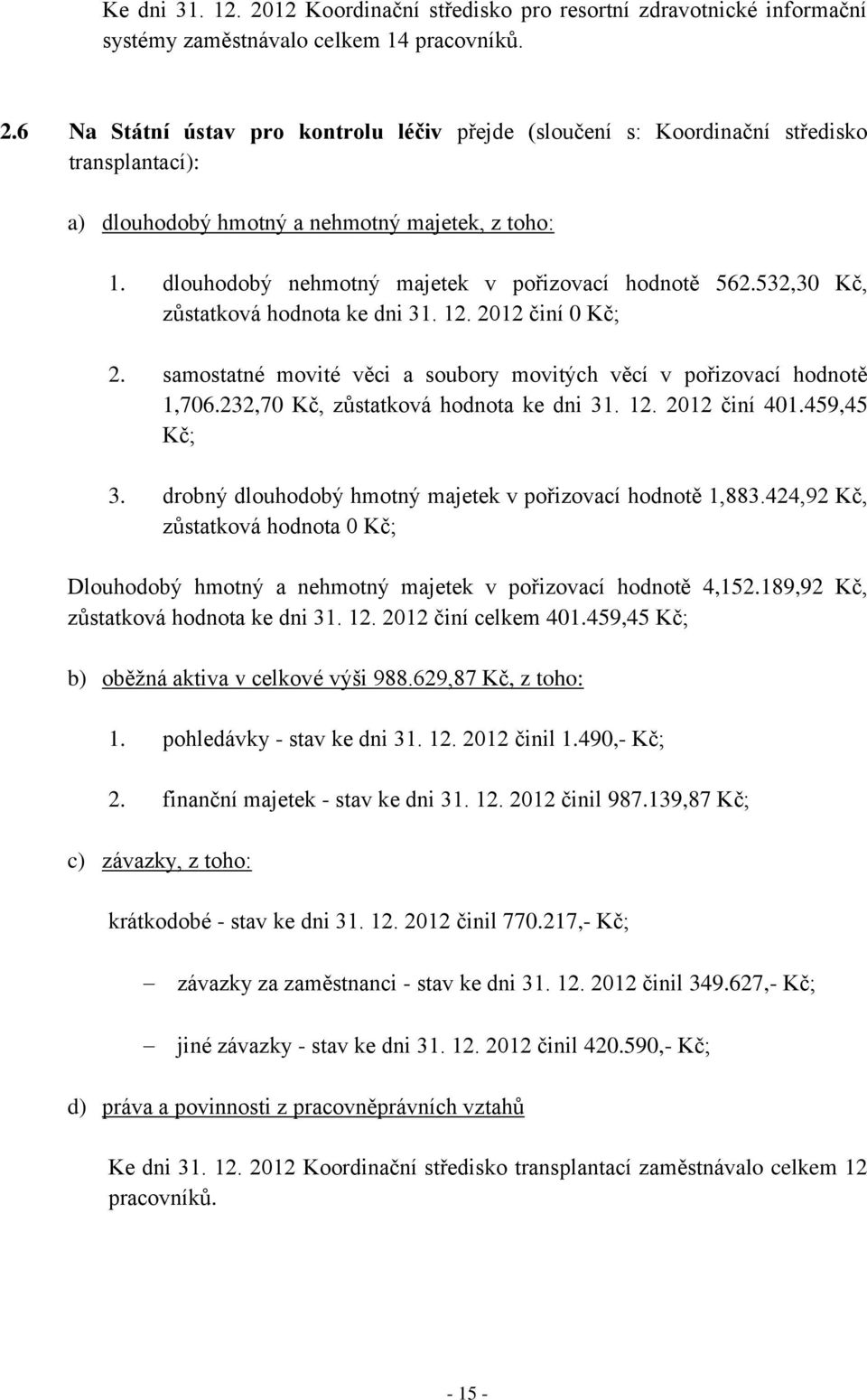 232,70 Kč, zůstatková hodnota ke dni 31. 12. 2012 činí 401.459,45 Kč; 3. drobný dlouhodobý hmotný majetek v pořizovací hodnotě 1,883.