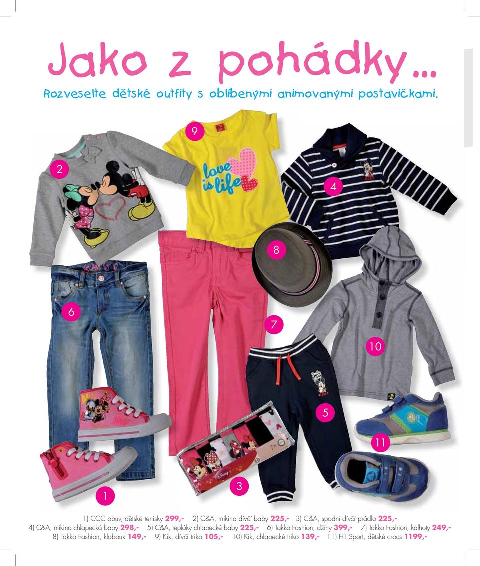 prádlo 225,- 4) C&A, mikina chlapecká baby 298,- 5) C&A, tepláky chlapecké baby 225,- 6) Takko Fashion, džíny 399,-