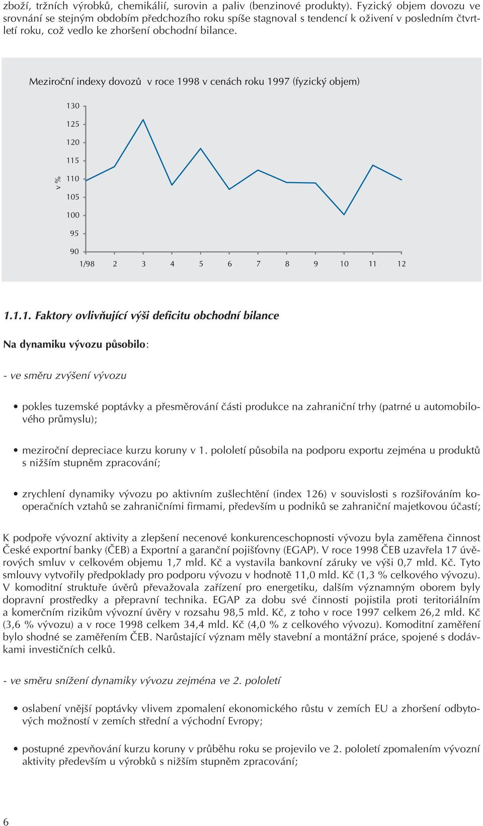 1.1. Faktory ovlivòující výši deficitu obchodní bilance Na dynamiku vývozu pùsobilo: - ve smìru zvýšení vývozu pokles tuzemské poptávky a pøesmìrování èásti produkce na zahranièní trhy (patrné u