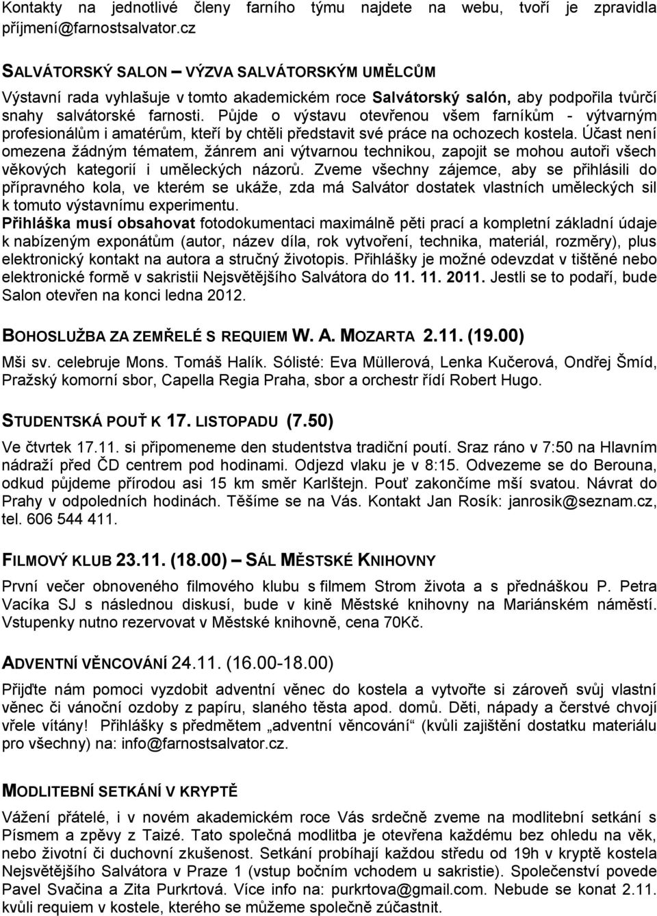 Půjde o výstavu otevřenou všem farníkům - výtvarným profesionálům i amatérům, kteří by chtěli představit své práce na ochozech kostela.