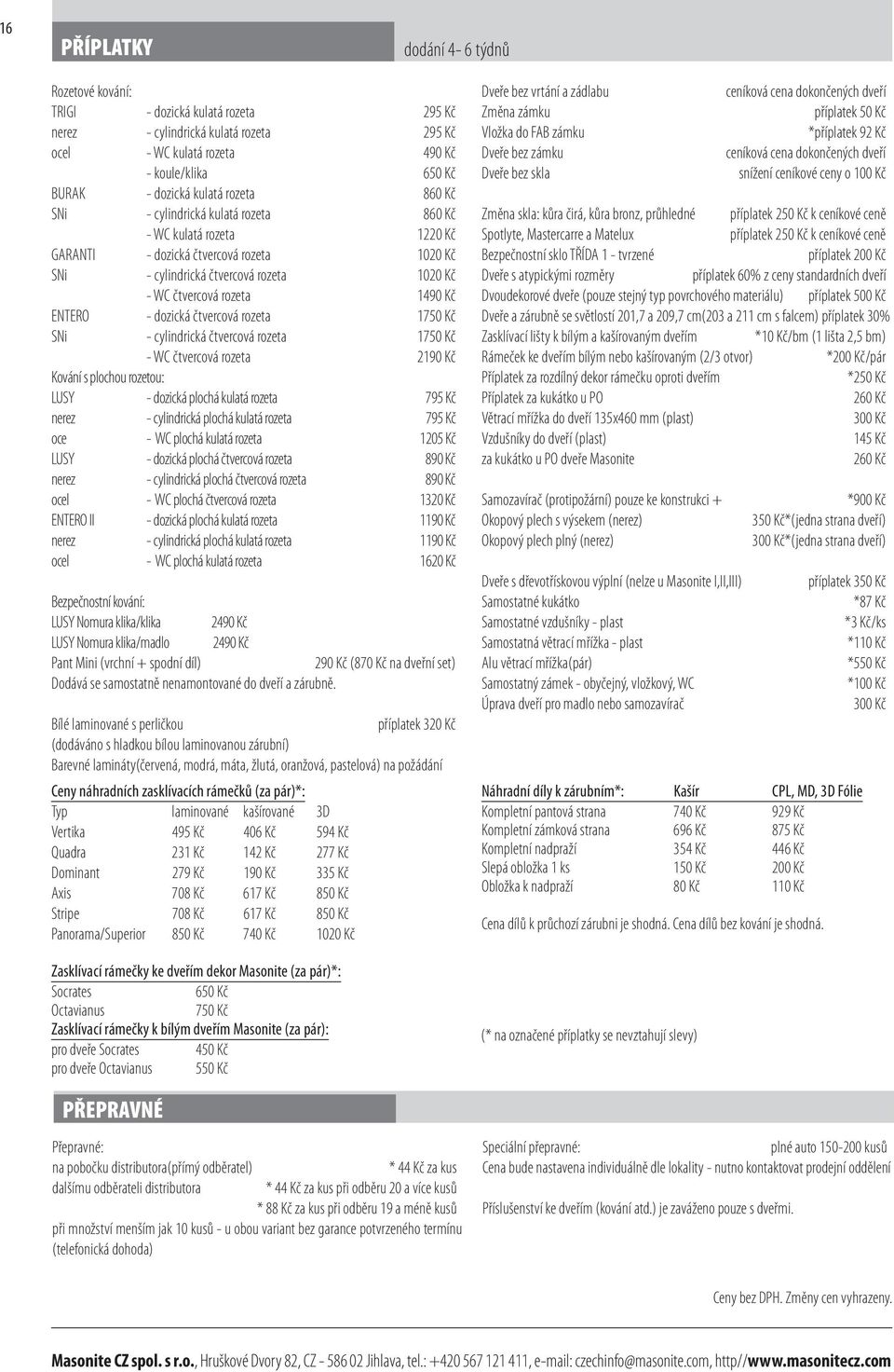 ENTERO - dozická čtvercová rozeta 1750 Kč SNi - cylindrická čtvercová rozeta 1750 Kč - WC čtvercová rozeta 2190 Kč Kování s plochou rozetou: LUSY - dozická plochá kulatá rozeta 795 Kč nerez -