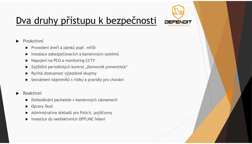 kontrol Domovník preventista Rychlá dostupnost výjezdové skupiny Seznámení nájemníků s riziky a pravidly pro