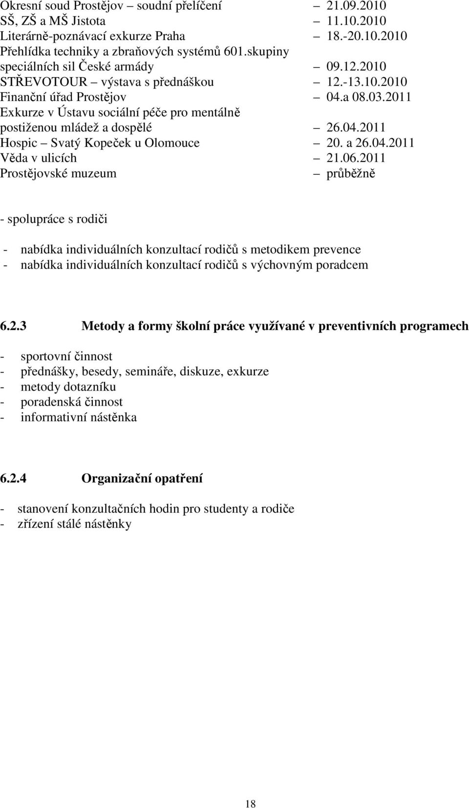 2011 Exkurze v Ústavu sociální péče pro mentálně postiženou mládež a dospělé 26.04.2011 Hospic Svatý Kopeček u Olomouce 20. a 26.04.2011 Věda v ulicích 21.06.