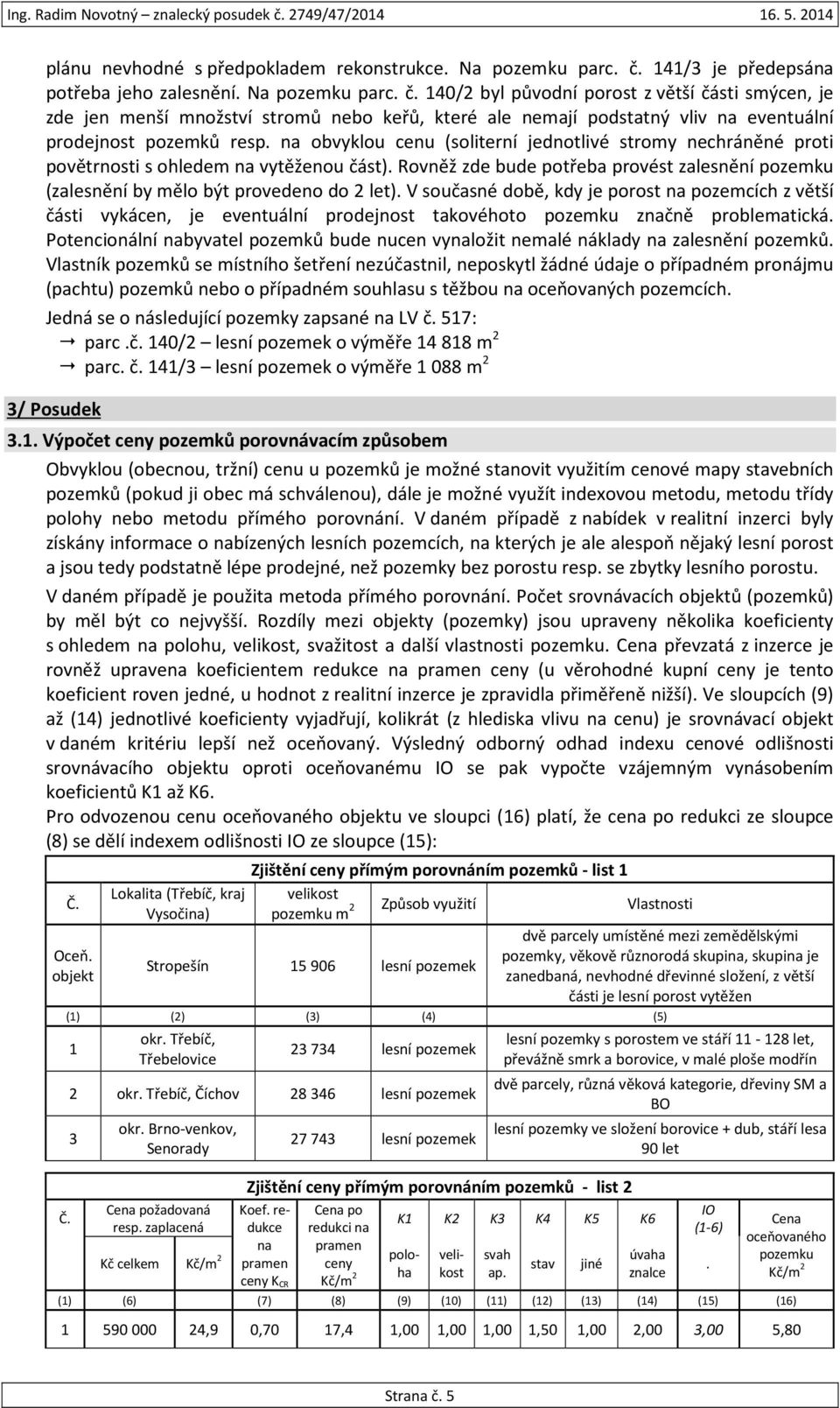 140/2 byl původní porost z větší části smýcen, je zde jen menší množství stromů nebo keřů, které ale nemají podstatný vliv na eventuální prodejnost pozemků resp.