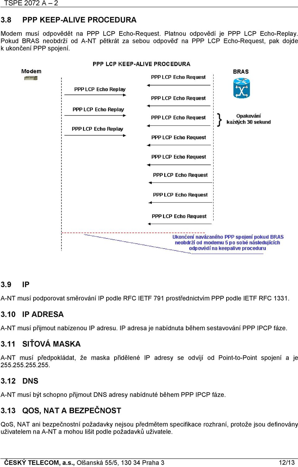 9 IP A-NT musí podporovat směrování IP podle RFC IETF 791 prostřednictvím PPP podle IETF RFC 1331. 3.10 IP ADRESA A-NT musí přijmout nabízenou IP adresu.