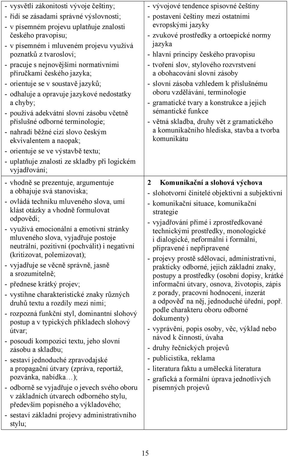 včetně příslušné odborné terminologie; - nahradí běžné cizí slovo českým ekvivalentem a naopak; - orientuje se ve výstavbě textu; - uplatňuje znalosti ze skladby při logickém vyjadřování; - vhodně se