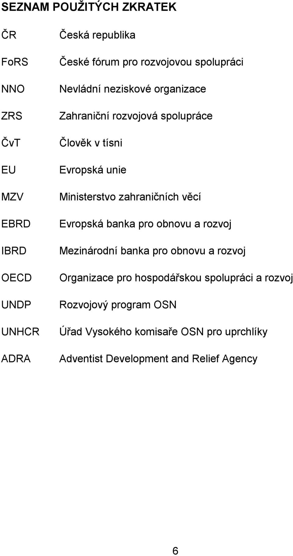 Ministerstvo zahraničních věcí Evropská banka pro obnovu a rozvoj Mezinárodní banka pro obnovu a rozvoj Organizace pro