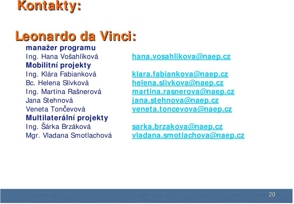 cz Ing. Martina Rašnerová martina.rasnerova@naep.cz Jana Stehnová jana.stehnova@naep.cz Veneta Tončevová veneta.