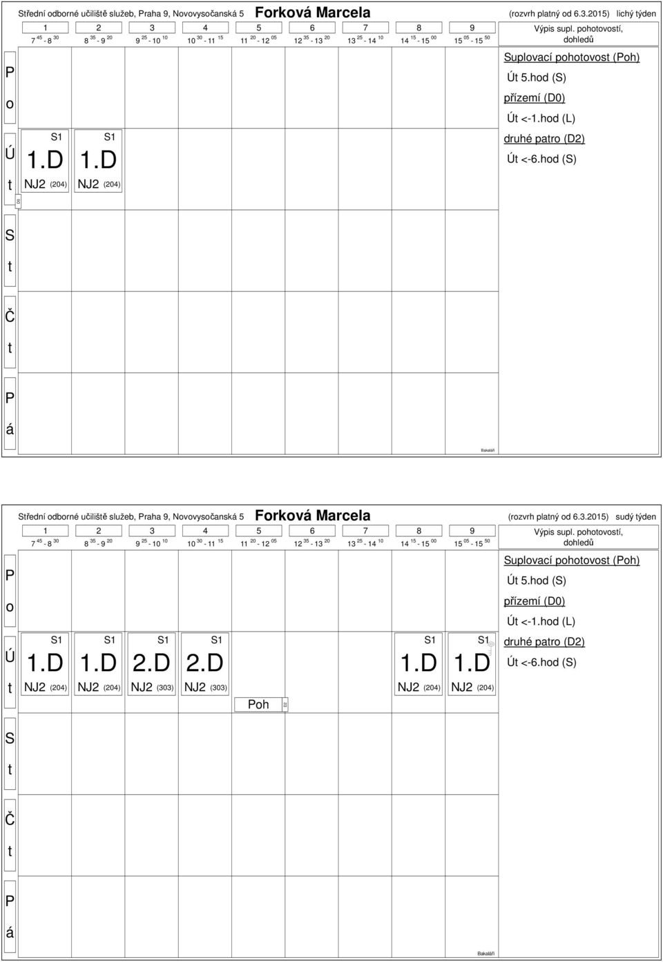 hd (L) druhé par () <-6.hd () NJ2 NJ2 Bakalři 2015) sudý ýden 1 2 3 4 5 6 7 8 9 Výpis supl.