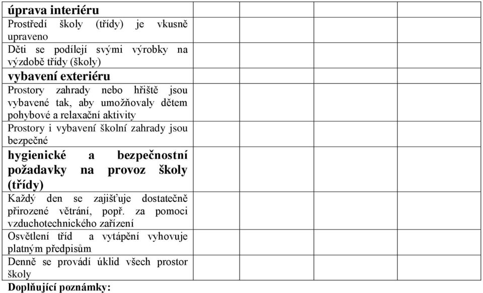 bezpečné hygienické a bezpečnostní požadavky na provoz školy (třídy) Každý den se zajišťuje dostatečně přirozené větrání, popř.