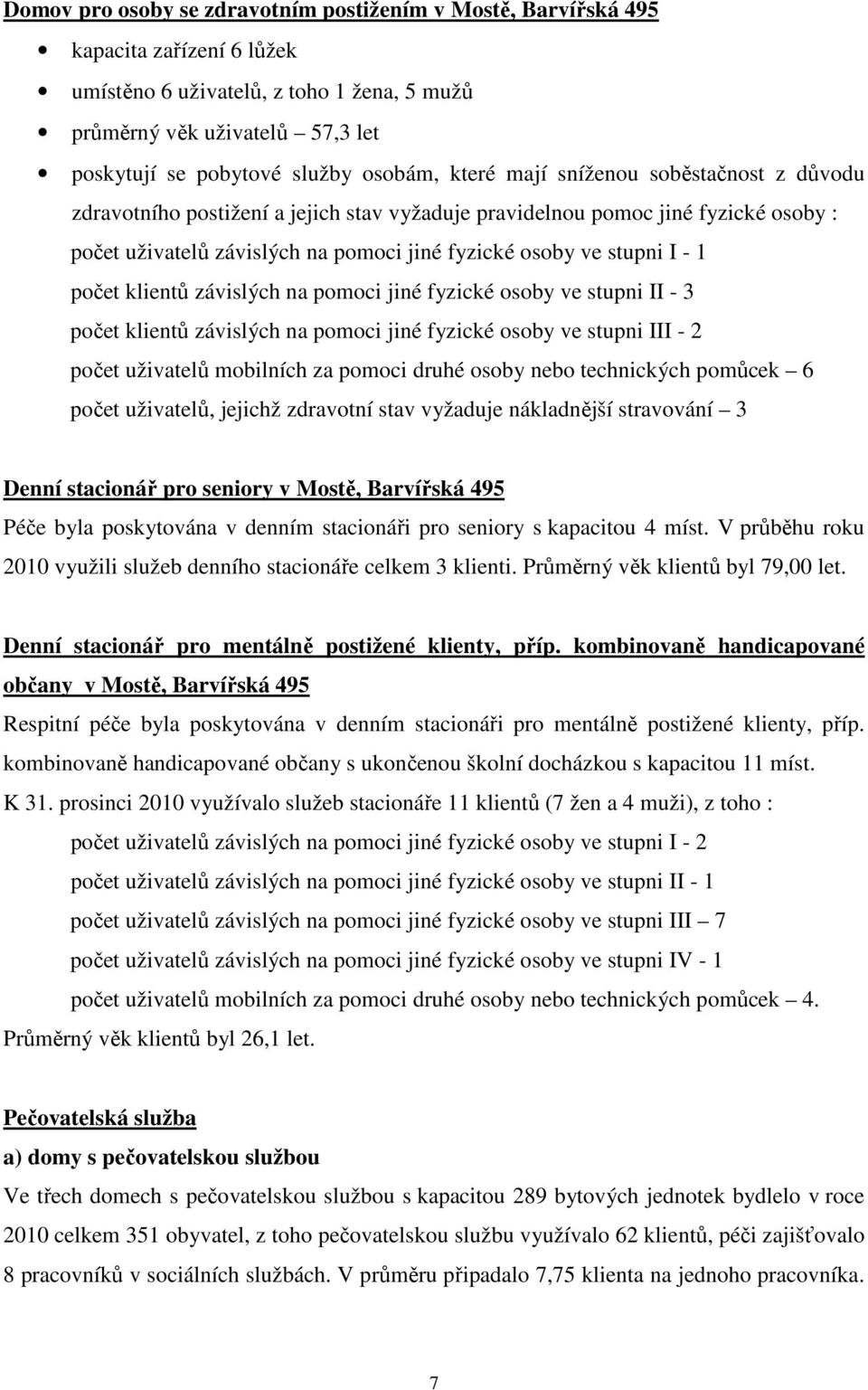 I - 1 počet klientů závislých na pomoci jiné fyzické osoby ve stupni II - 3 počet klientů závislých na pomoci jiné fyzické osoby ve stupni III - 2 počet uživatelů mobilních za pomoci druhé osoby nebo