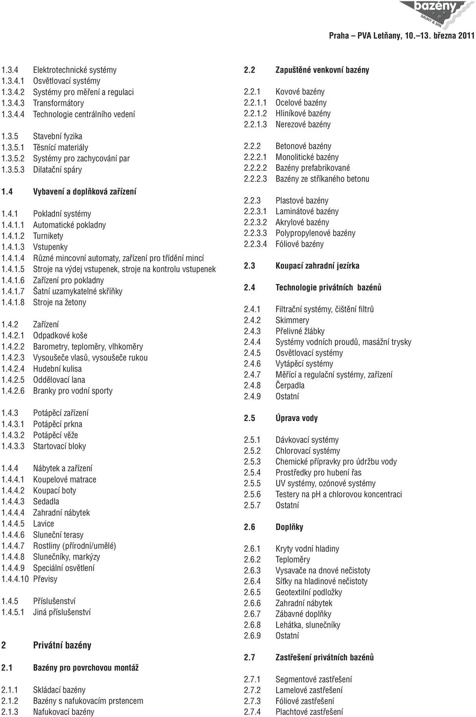 4.1.5 Stroje na výdej vstupenek, stroje na kontrolu vstupenek 1.4.1.6 Zařízení pro pokladny 1.4.1.7 Šatní uzamykatelné skříňky 1.4.1.8 Stroje na žetony 1.4.2 Zařízení 1.4.2.1 Odpadkové koše 1.4.2.2 Barometry, teploměry, vlhkoměry 1.