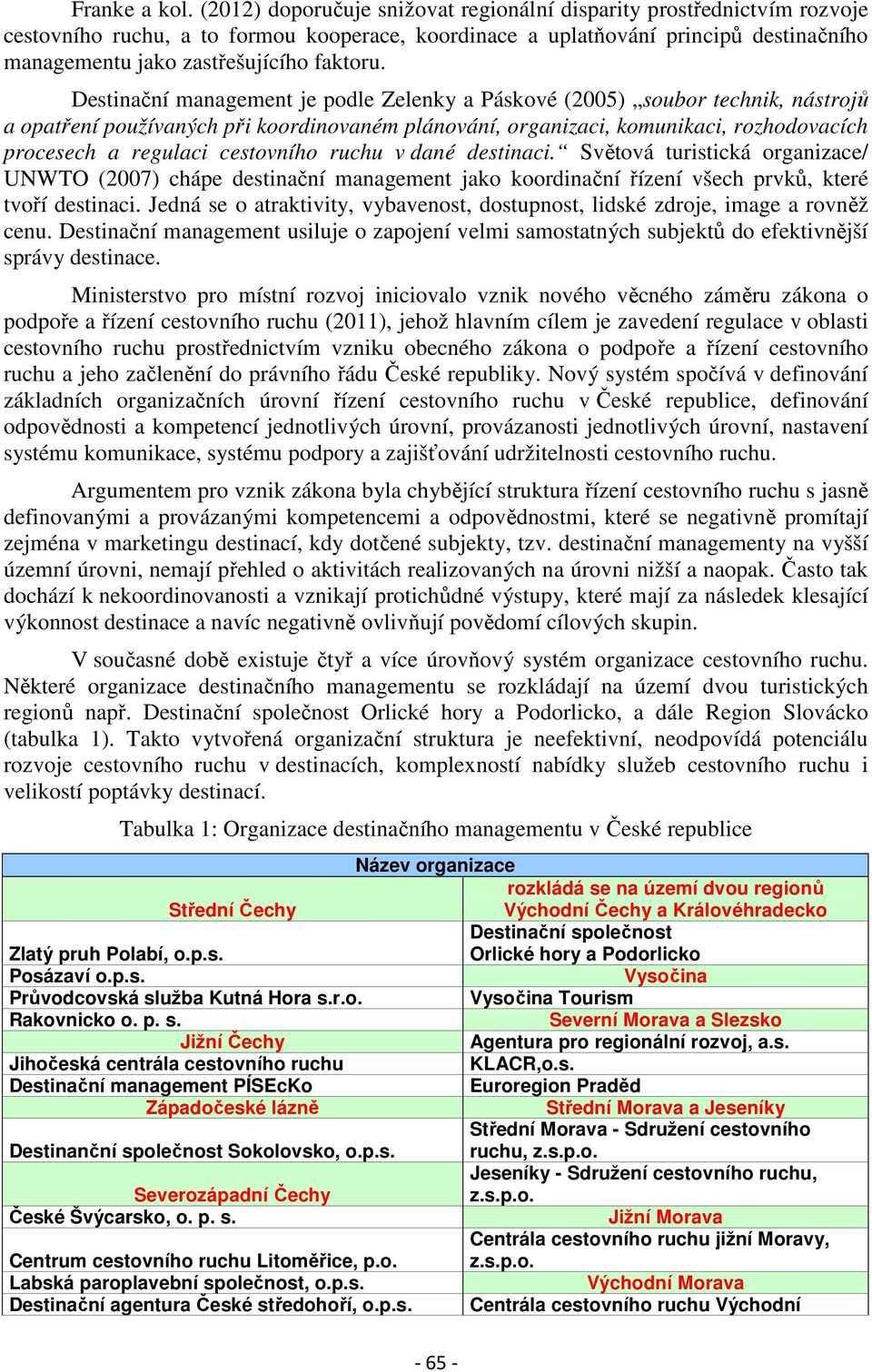 Destinační management je podle Zelenky a Páskové (2005) soubor technik, nástrojů a opatření používaných při koordinovaném plánování, organizaci, komunikaci, rozhodovacích procesech a regulaci